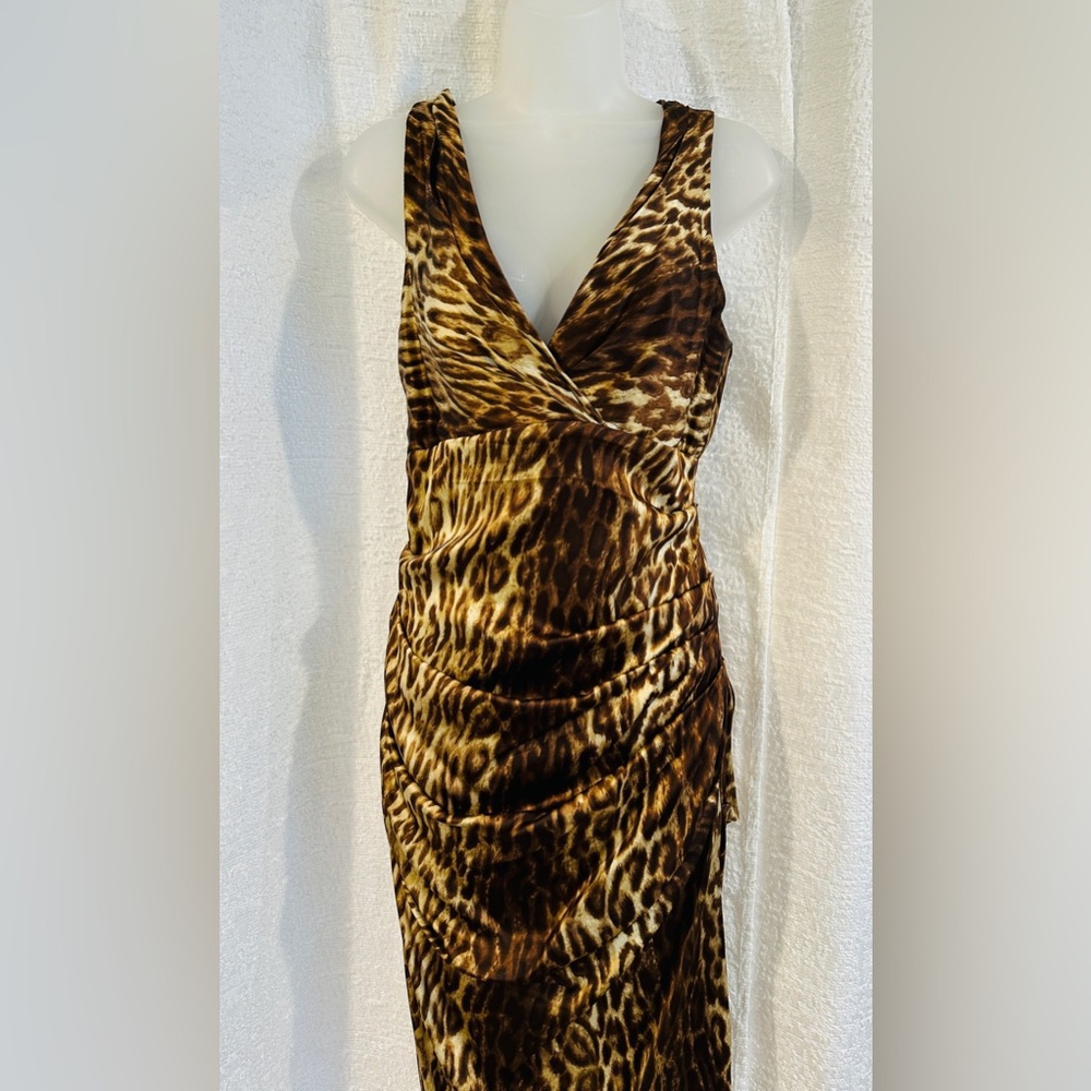 Gorgeous Vintage Cache V-Neck Dress 10 Leopard Animal Ruched Side - Picture 8 of 13